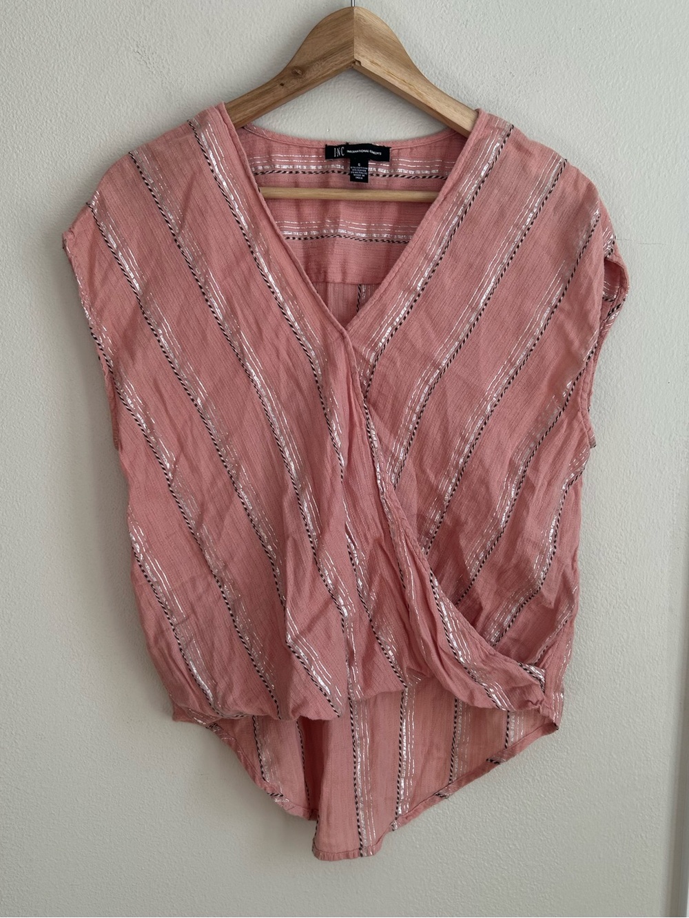 INC International Concepts Pink Blouse Sleeveless V-Neck Wrap High Low Size S
